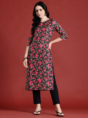 ANOUK Women Printed Straight Kurta(Black)