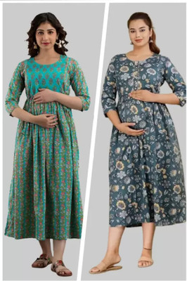 RAHUL TRADERS Women Floral Print Gown Kurta(Dark Green)