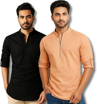 VIMASUTI Men Solid Straight Kurta(Black, Light Green)