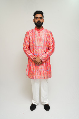 Bhaartiya Ethnic Men Printed Straight Kurta(Black, Multicolor)