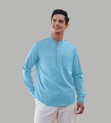 Navkanj Men Solid Straight Kurta(Light Blue)