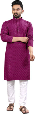 click n buy Men Embellished Straight Kurta(Multicolor)