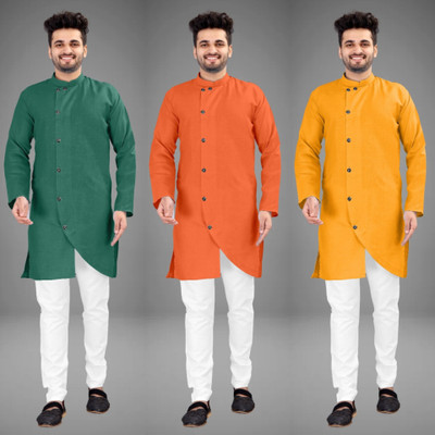 GRATITUDE ROCK Men Self Design Asymmetric Kurta(Multicolor)