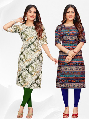 Nitya Trends Women Printed Straight Kurta(White, Multicolor)