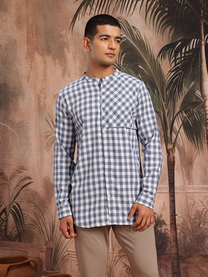 Sangria Men Checkered Straight Kurta(White)