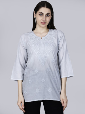 The Chikankari Story Women Embroidered Straight Kurta(Grey)