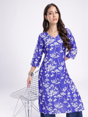 Anouk Rustic Women Floral Print Straight Kurta(Purple)