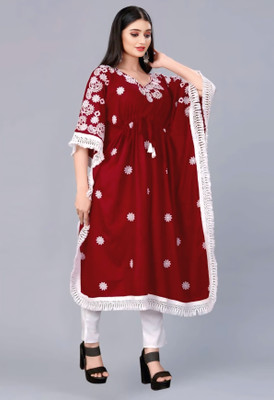 TEXOW CLOTHING PVT LTD Women Chikan Embroidery A-line Kurta(Red)
