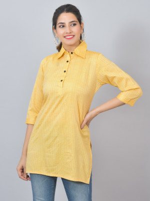 QuaClo Women Striped Straight Kurta(Yellow)