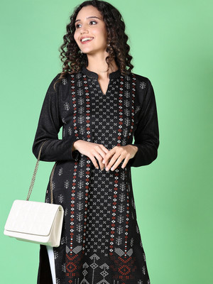 V-MART Women Printed A-line Kurta(Black)