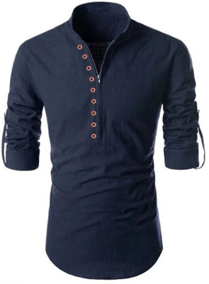 Us Fashion Men Solid Straight Kurta(Dark Blue)