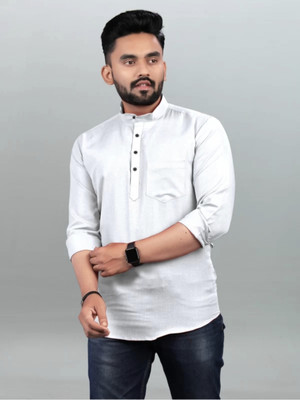 S KUADA Men Solid Straight Kurta(White)