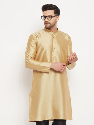 VM Men Solid Straight Kurta(Gold)