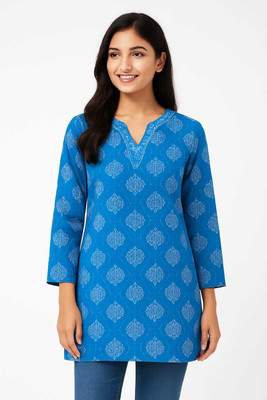 JSM Creations Women Printed, Geometric Print A-line Kurta(Blue)