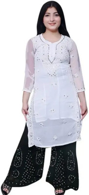 Chikankari by zainab Women Embroidered A-line Kurta(White)