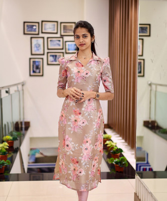 Sun Fashion And Lifestyle Women Printed Straight Kurta(Beige)