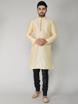 BBS CREATION Men Solid Straight Kurta(Beige)