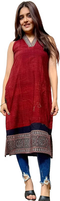tant ghar Women Floral Print A-line Kurta(Maroon)