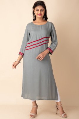 nayan Women Solid Straight Kurta(Grey)