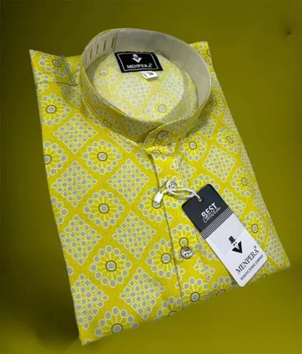 MENTIFIC Men Printed Straight Kurta(Yellow)