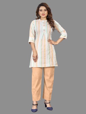 LeipZig Women Woven Design Straight Kurta(Blue)