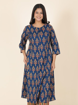 Aramya Women Floral Print A-line Kurta(Blue)