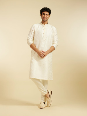 DIWAS by Manyavar Men Self Design Straight Kurta(White)