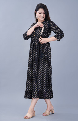 Kanta Creation Women Printed Gown Kurta(Black)