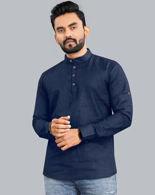 S KUADA Men Solid Straight Kurta(Dark Blue)