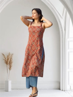WOLFLIFESTYLE Women Printed High Low Kurta(Red)