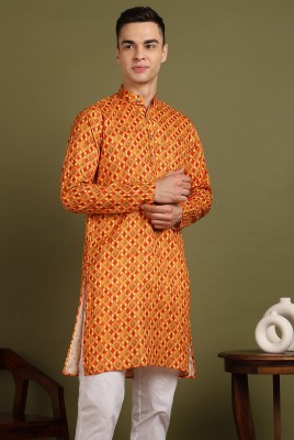 FUBAR Men Printed Straight Kurta(Yellow)