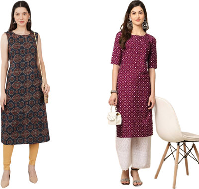 KALLAXI Women Printed Straight Kurta(Multicolor)
