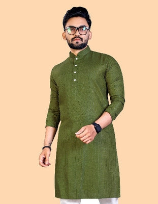 balajii Men Striped Flared Kurta(Green, Silver)
