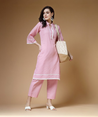 indibelle Women Embroidered Straight Kurta(Pink)