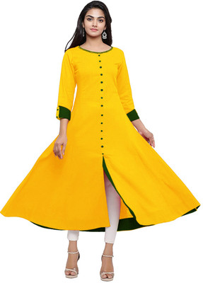 Vasumati Fashion Women Solid Ethnic Dress Kurta(Yellow)
