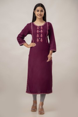 Charu Women Embroidered Straight Kurta(Purple)