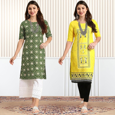 1 Stop Fashion Women Printed Straight Kurta(Multicolor)