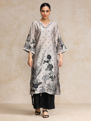 Varanga Women Printed Straight Kurta(Grey)