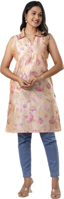 RAISHREE Women Printed Straight Kurta(Orange)