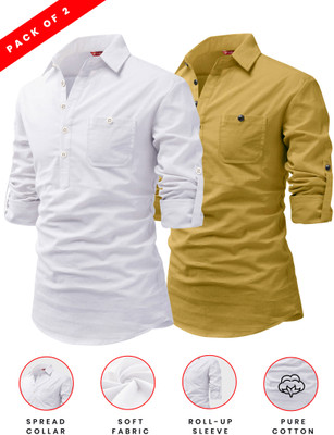 FireFish Men Solid A-line Kurta(Yellow)