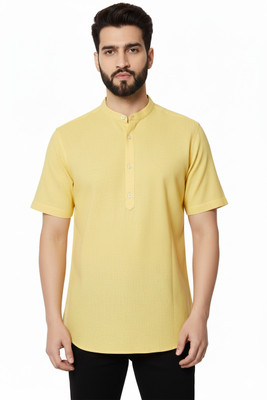 Super Weston Men Solid Straight Kurta(Yellow)