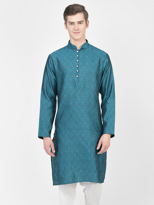 SG LEMAN Men Solid Straight Kurta(Blue)