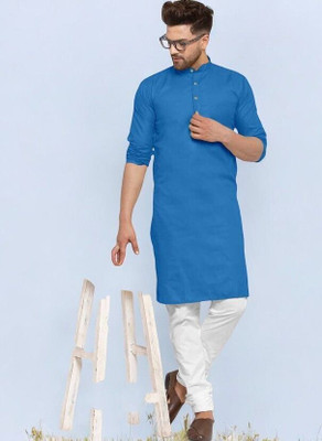 Krisha trend Men Solid Straight Kurta(Blue)