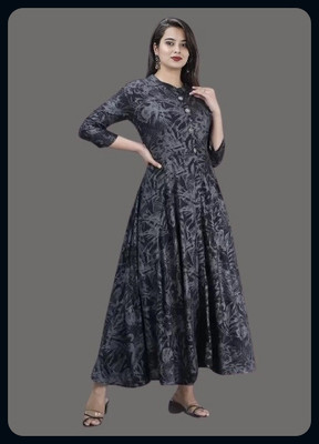 RACHNA FASHION Women Printed Flared Kurta(Black)