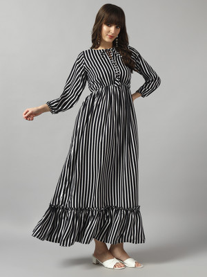 Krunal Raiyani Women Fit and Flare White Maxi/Full Length Dress