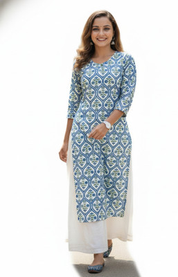 Kisu Women Ikat A-line Kurta(Blue)