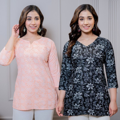 I N ENTERPRISE Women Self Design Tunic Kurta(Multicolor)