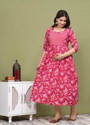 Tulsiram Women Printed Anarkali Kurta(Pink, White)