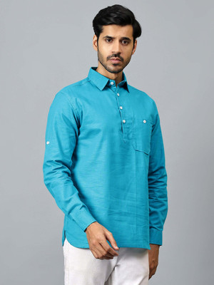 FireFish Men Solid Straight Kurta(Dark Green)