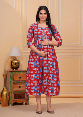 COTTON MULMUL STORE Women Block Print, Floral Print Anarkali Kurta(Red)